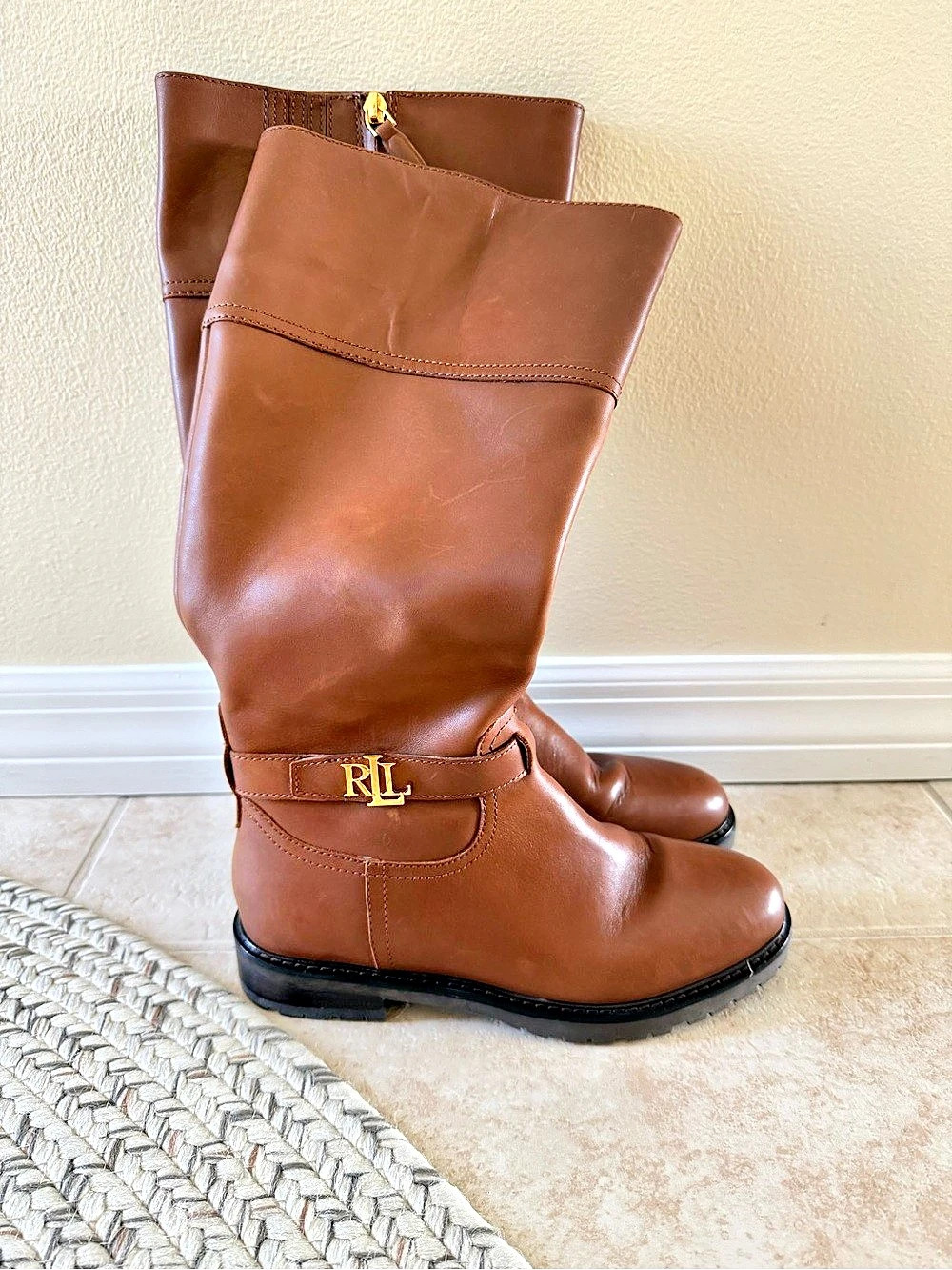 Ralph Lauren Everly-W Leather Tall Riding Boots Brown